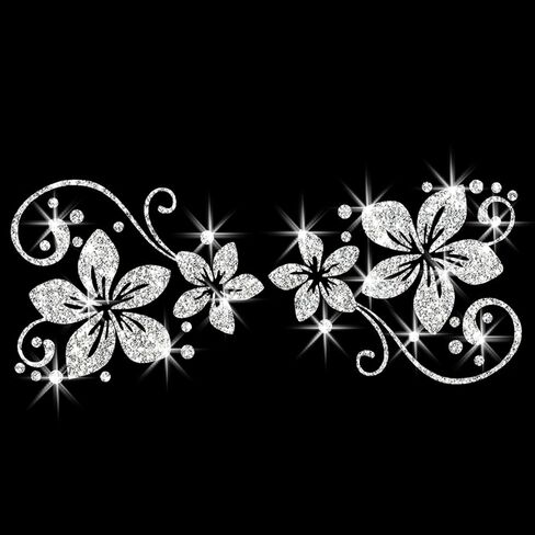 Holographic Glitter Floral Vinyl Decal 10 x 5 Inch Waterproof Flower Sticker for Car Window Laptop Mirror Water Bottle, Aesthetic Botanical Decal for (Rainbow Colors) in Saudi Arabia
