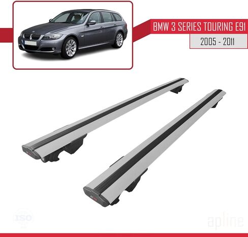 Compatible with BMW 3 Series Touring (E91) 2006-2012 Hook Model Car Roof Rack Cross Bar Gray Aluminium 2 Bars in Saudi Arabia