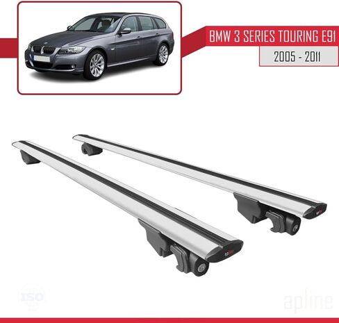 Compatible with BMW 3 Series Touring (E91) 2006-2012 Hook Model Car Roof Rack Cross Bar Gray Aluminium 2 Bars in Saudi Arabia
