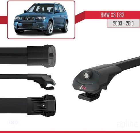 متوافق مع BMW X3 (E83) 2003-2010 ACE-1 طراز رف سقف السيارة شريط متقاطع من الألومنيوم الأسود 2 بار in Saudi Arabia