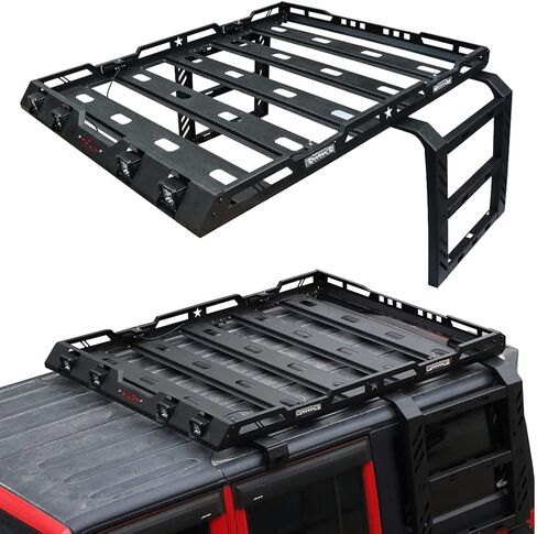 Compatible with 2007-2008-2009-2010-2011-2012-2013-2014-2015-2016-2017-2018 Wangler JK Roof Rack Hard top Cargo Carrier Textured Black Steel with Lights and Ladder in Saudi Arabia
