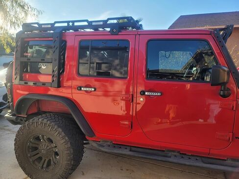 Compatible with 2007-2008-2009-2010-2011-2012-2013-2014-2015-2016-2017-2018 Wangler JK Roof Rack Hard top Cargo Carrier Textured Black Steel with Lights and Ladder in Saudi Arabia