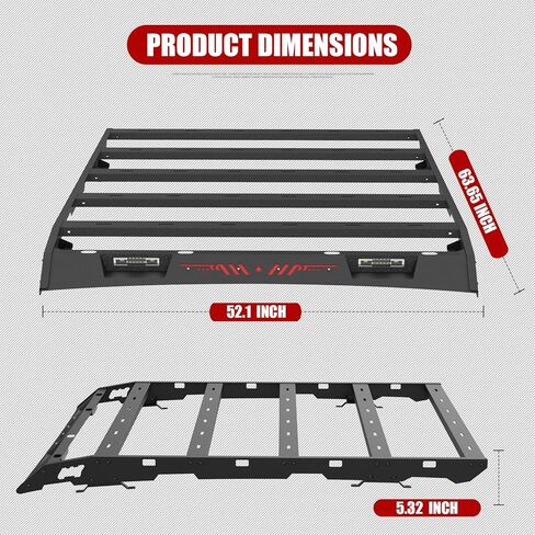 Top Roof Rack Cross Bars Cargo Carrier Compatible with 2014-2021 Toyota Tundra Pickup Truck (4 Doors Only), Heavy Duty Top Roof Basket Rack Cargo Carrier with 2 x 48W LED Light in Saudi Arabia