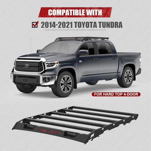 Top Roof Rack Cross Bars Cargo Carrier Compatible with 2014-2021 Toyota Tundra Pickup Truck (4 Doors Only), Heavy Duty Top Roof Basket Rack Cargo Carrier with 2 x 48W LED Light in Saudi Arabia
