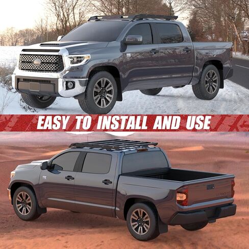 Top Roof Rack Cross Bars Cargo Carrier Compatible with 2014-2021 Toyota Tundra Pickup Truck (4 Doors Only), Heavy Duty Top Roof Basket Rack Cargo Carrier with 2 x 48W LED Light in Saudi Arabia