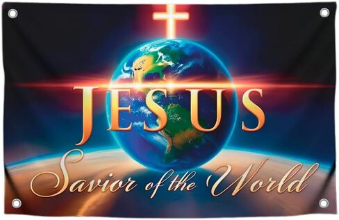 3x5 Feet Christian Jesus Flag with Quote ''Jesus Savior of the World'' with Four Brass Grommets - Polyester Religious Decor Flags for Churches - Single Sided Creative Banners for Easter Day in Kuwait