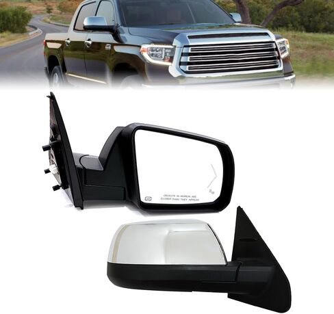 Fit for Toyota Tundra 2014-2019 Chrome Door Mirror Assembly Power Heated Glass with Signal Light and Blind Spot with Memory and Power Folding 18 Pins Right Passenger Side RH in Kuwait
