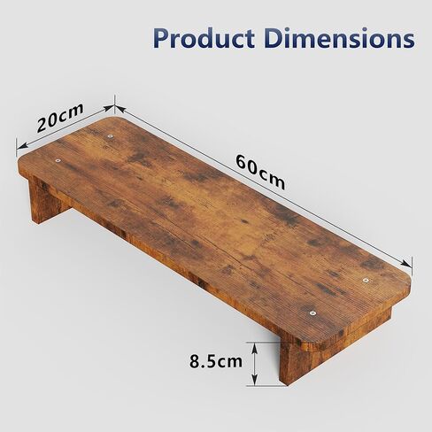 Rustic Wood Monitor Stand Riser, Brown, 60x20x8.5cm, Desk Organizer for Home and Office in Saudi Arabia