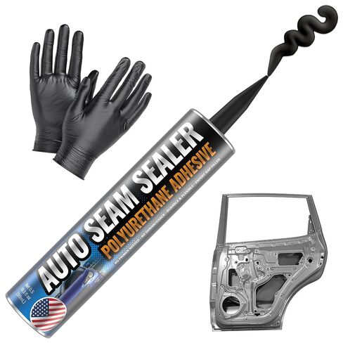 [Black] Professional Automotive Seam Sealer, Paintable Quick-Set Polyurethane Auto Body Seam Sealer for Metal Surfaces of Cars, Trucks, Etc, Includes Gloves & Tip - Black RV Roof Sealant in Kuwait
