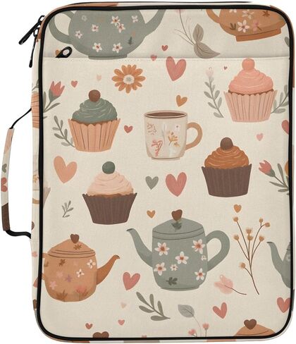 ALAZA Cute Teapots and Cupcakes Pattern 3 Ring Binder Bag with 7-Pocket Accordion File Organizer, Letter Size, Expandable Filing Folder Portfolio & Case Ring Binders in Kuwait