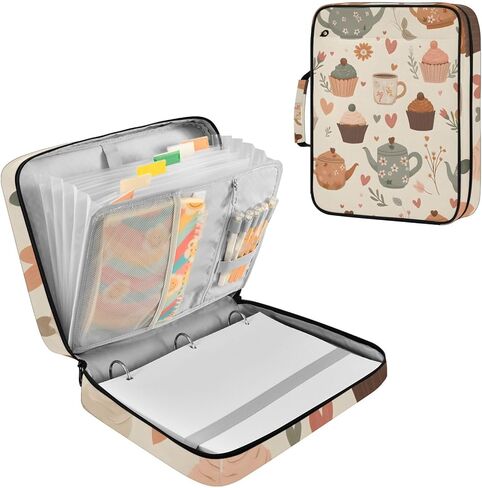 ALAZA Cute Teapots and Cupcakes Pattern 3 Ring Binder Bag with 7-Pocket Accordion File Organizer, Letter Size, Expandable Filing Folder Portfolio & Case Ring Binders in Kuwait