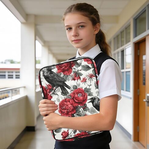 ALAZA Crow Eye Rose Pattern 3 Ring Binder Bag with 7-Pocket Accordion File Organizer, Letter Size, Expandable Filing Folder Portfolio & Case Ring Binders in Kuwait