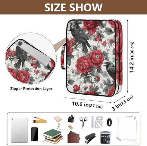 ALAZA Crow Eye Rose Pattern 3 Ring Binder Bag with 7-Pocket Accordion File Organizer, Letter Size, Expandable Filing Folder Portfolio & Case Ring Binders in Kuwait