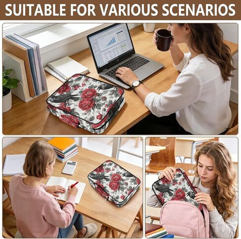 ALAZA Crow Eye Rose Pattern 3 Ring Binder Bag with 7-Pocket Accordion File Organizer, Letter Size, Expandable Filing Folder Portfolio & Case Ring Binders in Kuwait