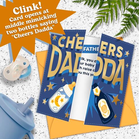 Happy Fathers Day Card From Baby - Unique and Funny Gift From Wife, Son, Daughter For First Father's Day - Gold Foil Elements in Saudi Arabia
