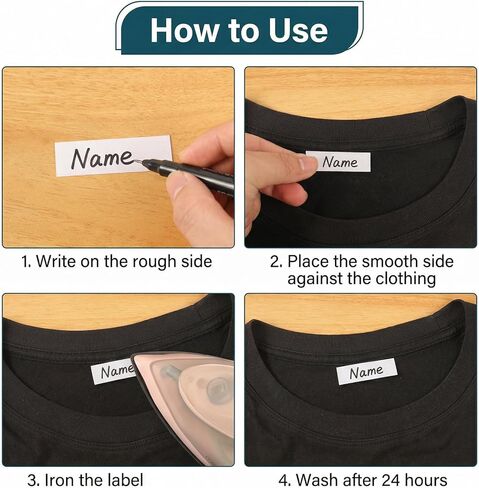 200 PCS Iron on Name Tags for Clothing, Clothing Labels for Nursing Home, Writable Fabric Labels with 2 Pcs Permanent Marker Personalized Name Labels for Daycare Camp School Uniforms in Saudi Arabia
