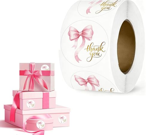 Pink Thank You Stickers,1.5 Inch Gold Foil Text Bow Stickers, Self Adhesive Thank You Labels for Small Business Gift Packaging Party Favor,500pcs (Pink) in Saudi Arabia