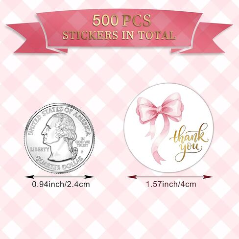 Pink Thank You Stickers,1.5 Inch Gold Foil Text Bow Stickers, Self Adhesive Thank You Labels for Small Business Gift Packaging Party Favor,500pcs (Pink) in Saudi Arabia