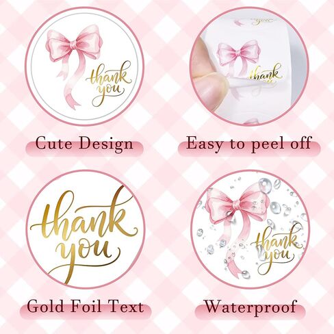 Pink Thank You Stickers,1.5 Inch Gold Foil Text Bow Stickers, Self Adhesive Thank You Labels for Small Business Gift Packaging Party Favor,500pcs (Pink) in Saudi Arabia