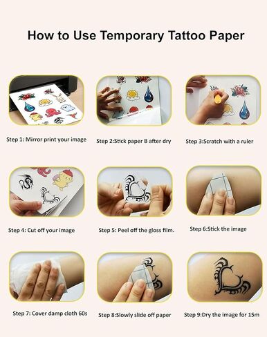 Hoxemator Temporary Tattoo Paper for Laser & Inkjet Printers, 15 Sheets 8.5"x11" Printable Waterslide Tattoo Transfer Paper, Skin-Safe DIY Custom Fake Tattoos for Cosplay, Parties & Festival in Saudi Arabia