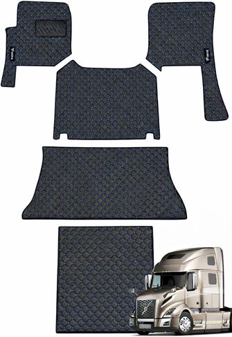 Floor Mat Set Compatible with Volvo VNL 860 Semi Truck – Black Faux Leather Floor Liners with Grey Stitching, Heavy-Duty Interior Protection, Easy to Clean, Custom Mats (Black/Grey) in Saudi Arabia