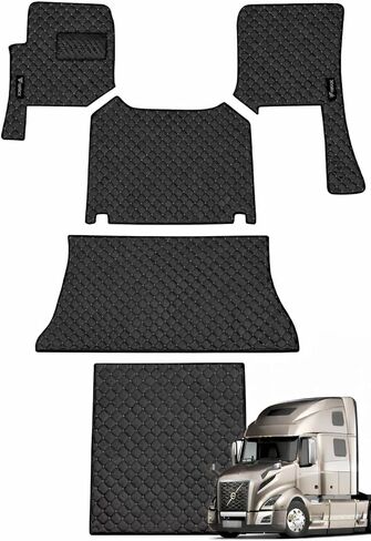 Floor Mat Set Compatible with Volvo VNL 860 Semi Truck – Black Faux Leather Floor Liners with Grey Stitching, Heavy-Duty Interior Protection, Easy to Clean, Custom Mats (Black/Grey) in Saudi Arabia