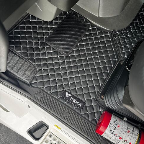 Floor Mat Set Compatible with Volvo VNL 860 Semi Truck – Black Faux Leather Floor Liners with Grey Stitching, Heavy-Duty Interior Protection, Easy to Clean, Custom Mats (Black/Grey) in Saudi Arabia