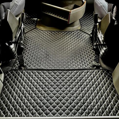Floor Mat Set Compatible with Volvo VNL 860 Semi Truck – Black Faux Leather Floor Liners with Grey Stitching, Heavy-Duty Interior Protection, Easy to Clean, Custom Mats (Black/Grey) in Saudi Arabia