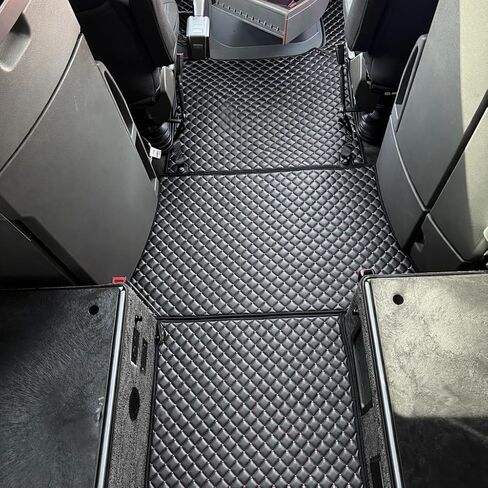 Floor Mat Set Compatible with Volvo VNL 860 Semi Truck – Black Faux Leather Floor Liners with Grey Stitching, Heavy-Duty Interior Protection, Easy to Clean, Custom Mats (Black/Grey) in Saudi Arabia