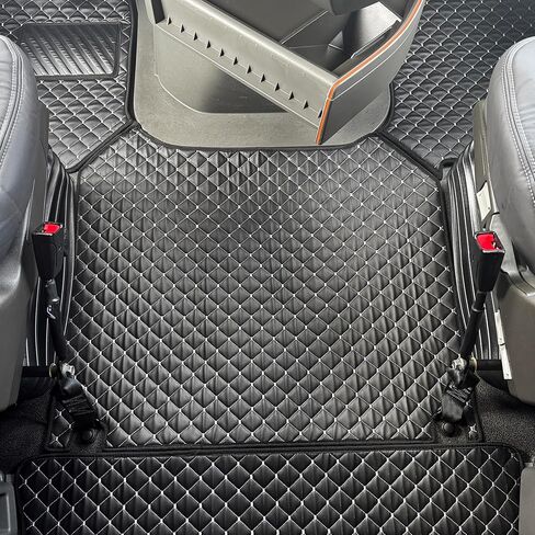 Floor Mat Set Compatible with Volvo VNL 860 Semi Truck – Black Faux Leather Floor Liners with Grey Stitching, Heavy-Duty Interior Protection, Easy to Clean, Custom Mats (Black/Grey) in Saudi Arabia