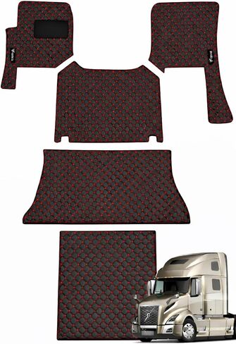 Floor Mat Set Compatible with Volvo VNL 860 Semi Truck – Black Faux Leather Floor Liners with Grey Stitching, Heavy-Duty Interior Protection, Easy to Clean, Custom Mats (Black/Grey) in Saudi Arabia
