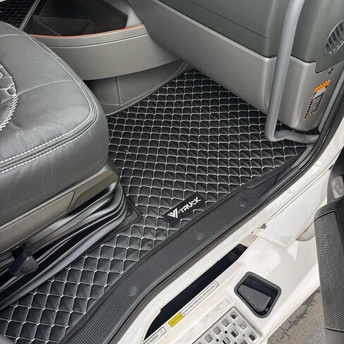 Floor Mat Set Compatible with Volvo VNL 860 Semi Truck – Black Faux Leather Floor Liners with Grey Stitching, Heavy-Duty Interior Protection, Easy to Clean, Custom Mats (Black/Grey) in Saudi Arabia