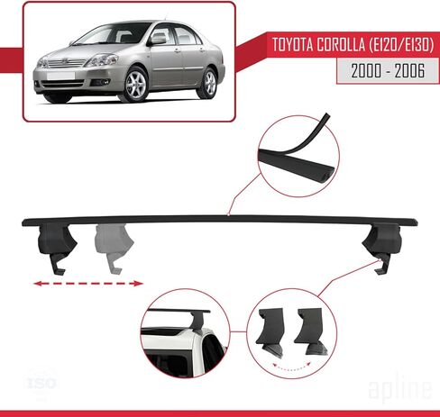 Compatible with Toyota Corolla 9 (E120) Sedan 2000-2006 ACE-4 Car Roof Rack Cross Bar Black Aluminium 2 Bars in Saudi Arabia