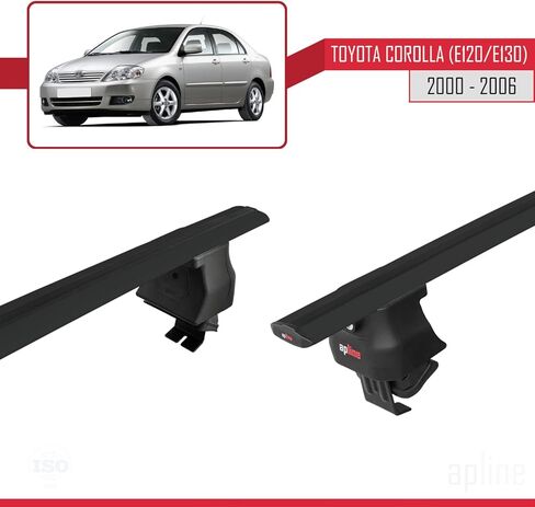 Compatible with Toyota Corolla 9 (E120) Sedan 2000-2006 ACE-4 Car Roof Rack Cross Bar Black Aluminium 2 Bars in Saudi Arabia