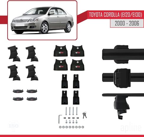 Compatible with Toyota Corolla 9 (E120) Sedan 2000-2006 ACE-4 Car Roof Rack Cross Bar Black Aluminium 2 Bars in Saudi Arabia