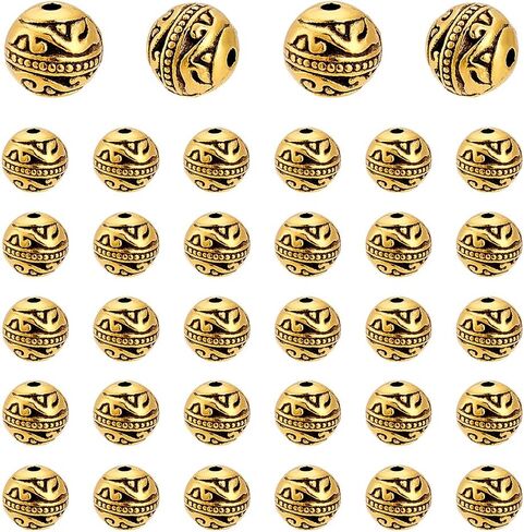 PH PandaHall 80pcs Round Spacer Beads 8mm Bracelet Spacers Tibetan Style Metal Beads Craft Beads Loose Beads for Friendship Bracelet Necklace Jewellery Making DIY Crafts Antique Gold Hole: 1.5mm in Kuwait
