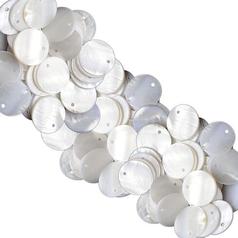 Shell Beads, DyAi 100pcs 15mm Flat Round Mother of Pearl Coin Beads Charms for Jewelry Making (White) in Saudi Arabia