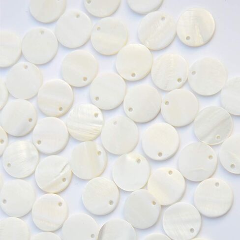 Shell Beads, DyAi 100pcs 15mm Flat Round Mother of Pearl Coin Beads Charms for Jewelry Making (White) in Saudi Arabia