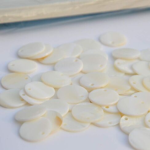 Shell Beads, DyAi 100pcs 15mm Flat Round Mother of Pearl Coin Beads Charms for Jewelry Making (White) in Saudi Arabia