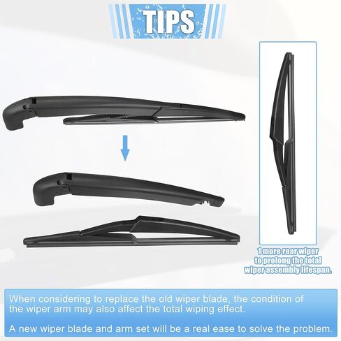 ACROPIX Rear Windshield Wiper Blade Arm Set Back Wiper Assembly Replacement Fit for Fiat 500 2007-2019 - Pack of 3 in Kuwait