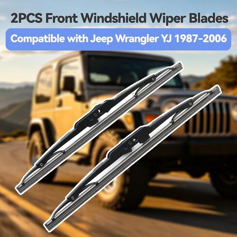 Front Windshield Wiper Blades Compatible with Jeep Wrangler YJ 1987-2006, Replace 83505425 19712.01, 1 Pair Wiper Blade Set in Saudi Arabia