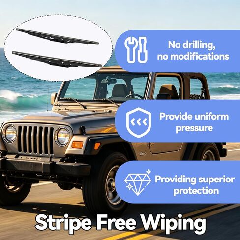 Front Windshield Wiper Blades Compatible with Jeep Wrangler YJ 1987-2006, Replace 83505425 19712.01, 1 Pair Wiper Blade Set in Saudi Arabia