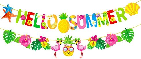 KatchOn, Pre-Strung Hello Summer Banner - 10 Feet | Flamingo Garland | Beach Party Decorations, Summer Decorations | Welcome Summer Party Decor | Flamingo Summer Banner in Saudi Arabia
