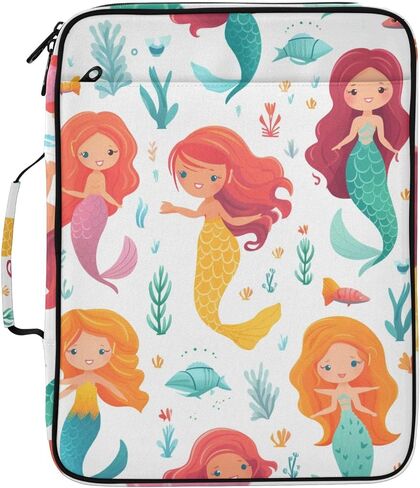 حقيبة ALAZA Cartoon Coral Mermaid Orange ذات 3 حلقات مع منظم ملفات الأكورديون 7 جيوب، حجم الحروف، محفظة ملفات قابلة للتوسيع ومجلدات حلقية in Kuwait
