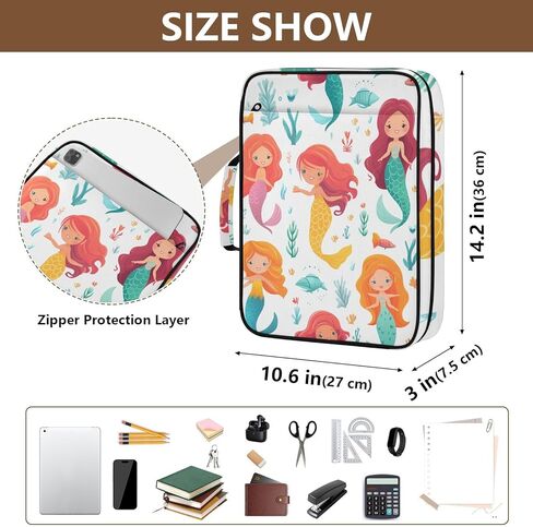 حقيبة ALAZA Cartoon Coral Mermaid Orange ذات 3 حلقات مع منظم ملفات الأكورديون 7 جيوب، حجم الحروف، محفظة ملفات قابلة للتوسيع ومجلدات حلقية in Kuwait