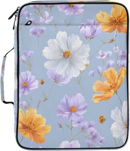 ALAZA Marigold Yellow Purple 3 Ring Binder Bag with 7-Pocket Accordion File Organizer, Letter Size, Expandable Filing Folder Portfolio & Case Ring Binders in Kuwait