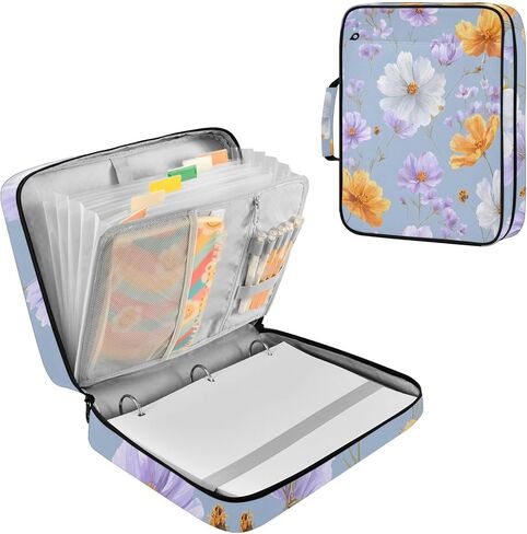 ALAZA Marigold Yellow Purple 3 Ring Binder Bag with 7-Pocket Accordion File Organizer, Letter Size, Expandable Filing Folder Portfolio & Case Ring Binders in Kuwait