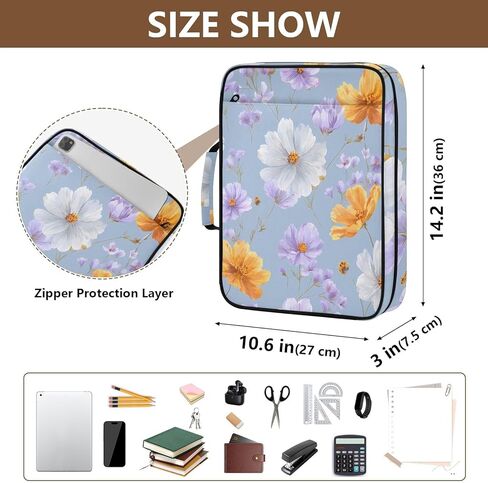 ALAZA Marigold Yellow Purple 3 Ring Binder Bag with 7-Pocket Accordion File Organizer, Letter Size, Expandable Filing Folder Portfolio & Case Ring Binders in Kuwait