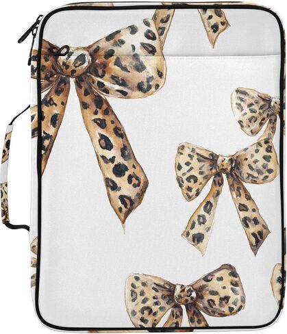حقيبة ALAZA Leopard Bow Pattern 3 حلقات مع منظم ملفات الأكورديون 7 جيوب، حجم الحروف، محفظة ملفات قابلة للتوسيع ومجلدات حلقية in Kuwait