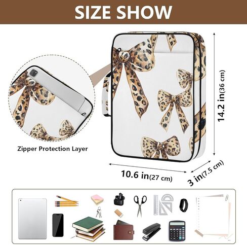 حقيبة ALAZA Leopard Bow Pattern 3 حلقات مع منظم ملفات الأكورديون 7 جيوب، حجم الحروف، محفظة ملفات قابلة للتوسيع ومجلدات حلقية in Kuwait
